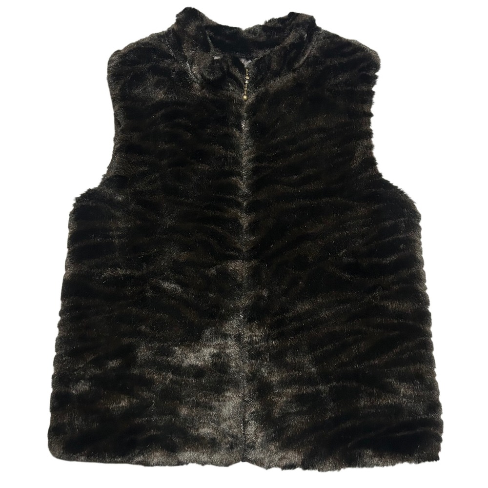 Copper Key Faux Fur Vest Dark Brown Womens Small Sleeveless Full Zip Layering